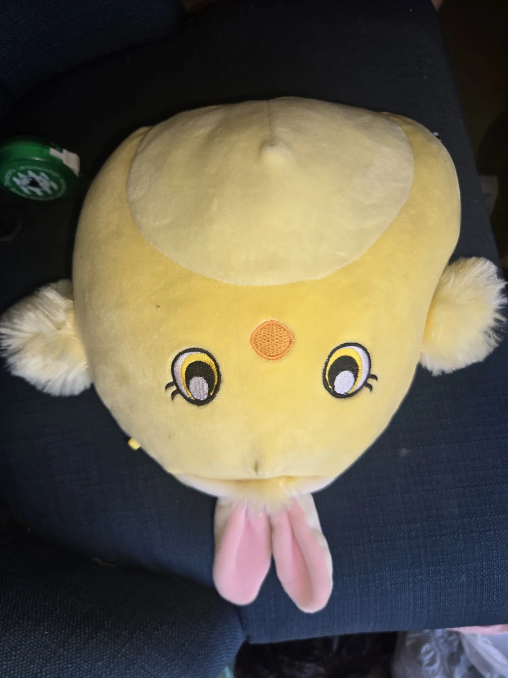 Squishmallo Cute Yellow Plush Chick with Pink Bunny Ears